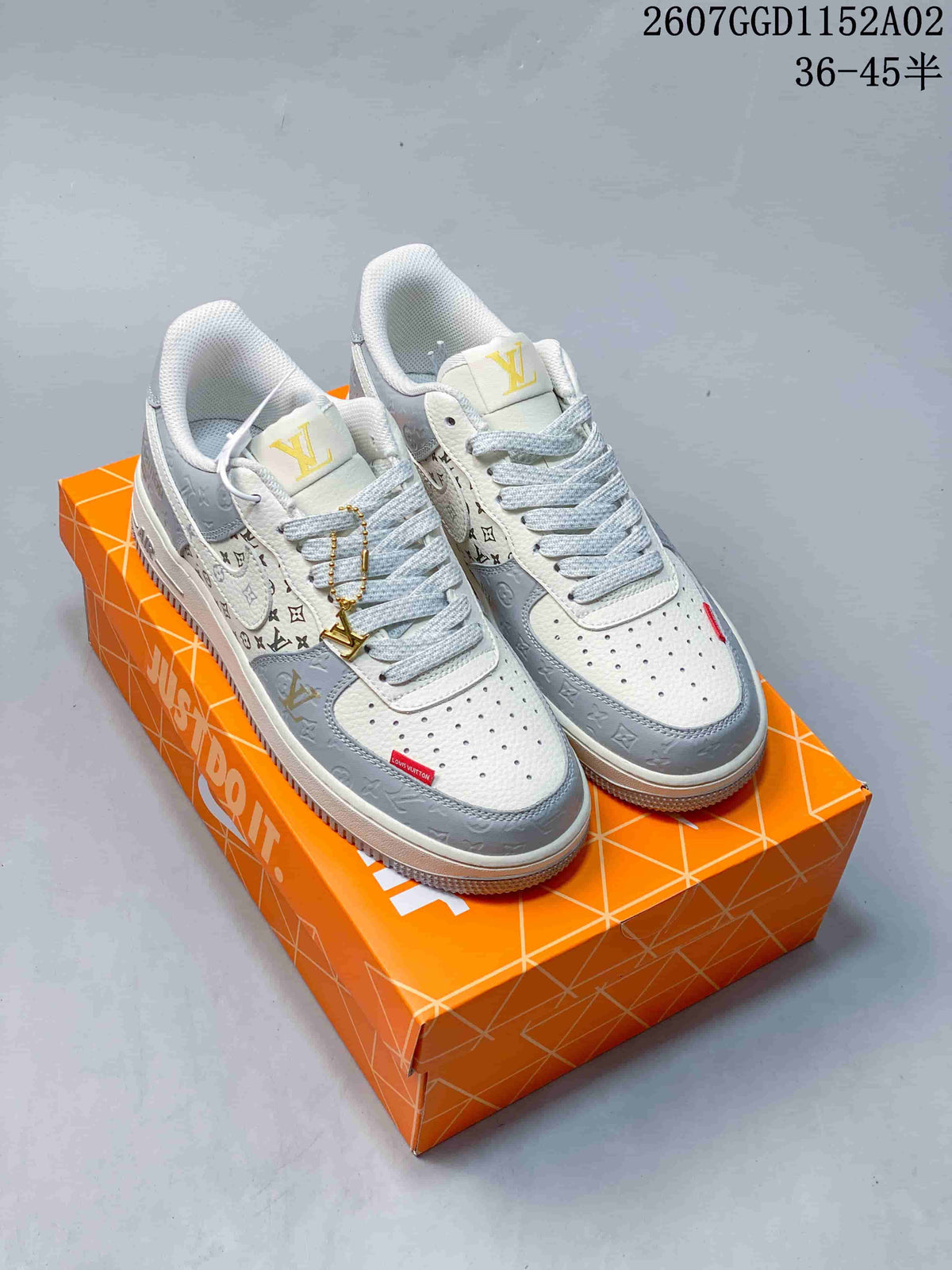 Nike Air Force 1 Low Monogram Sneakers in White and Grey
