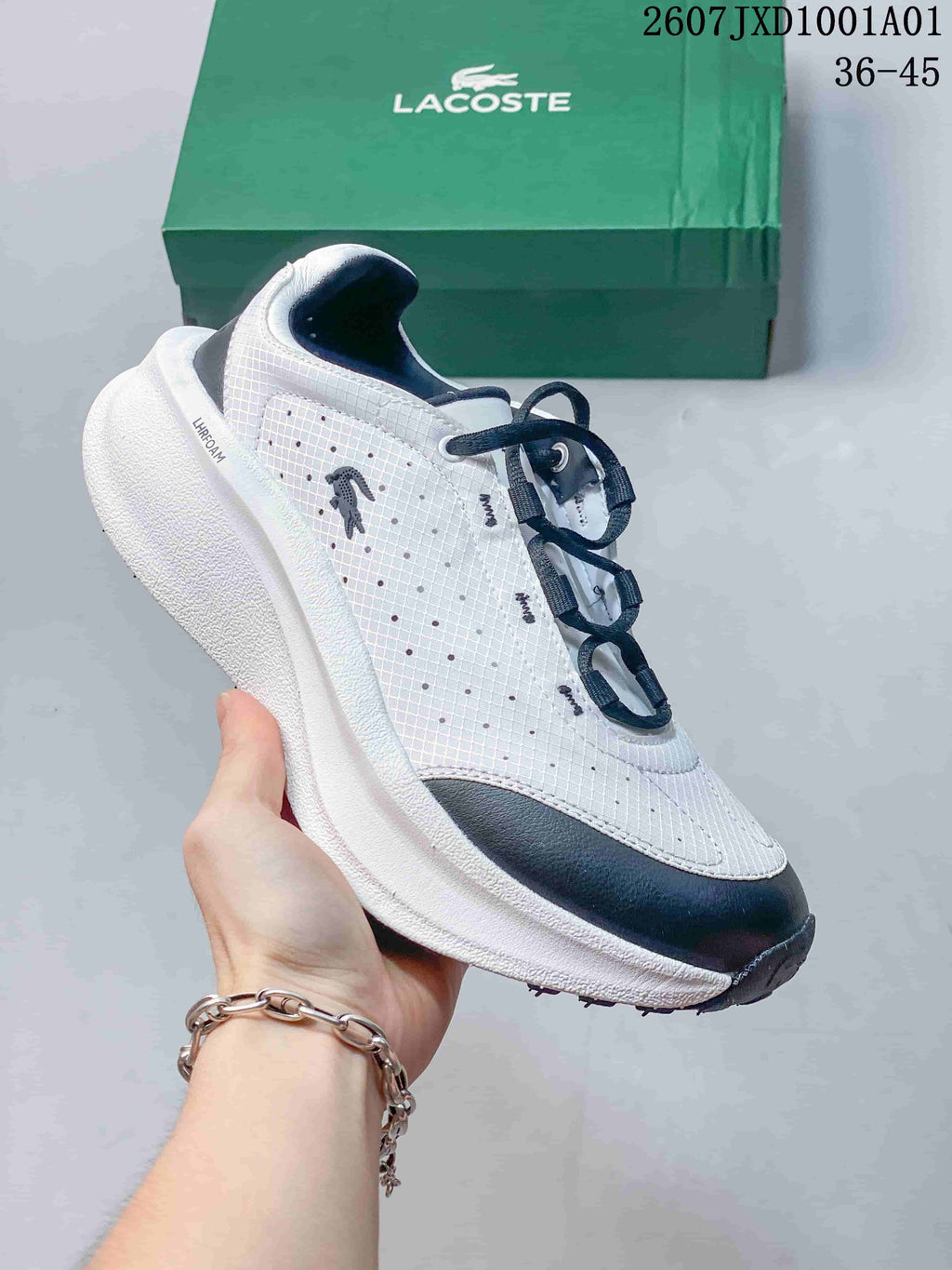 Lacoste JXD1001A01 White and Navy Running Sneakers