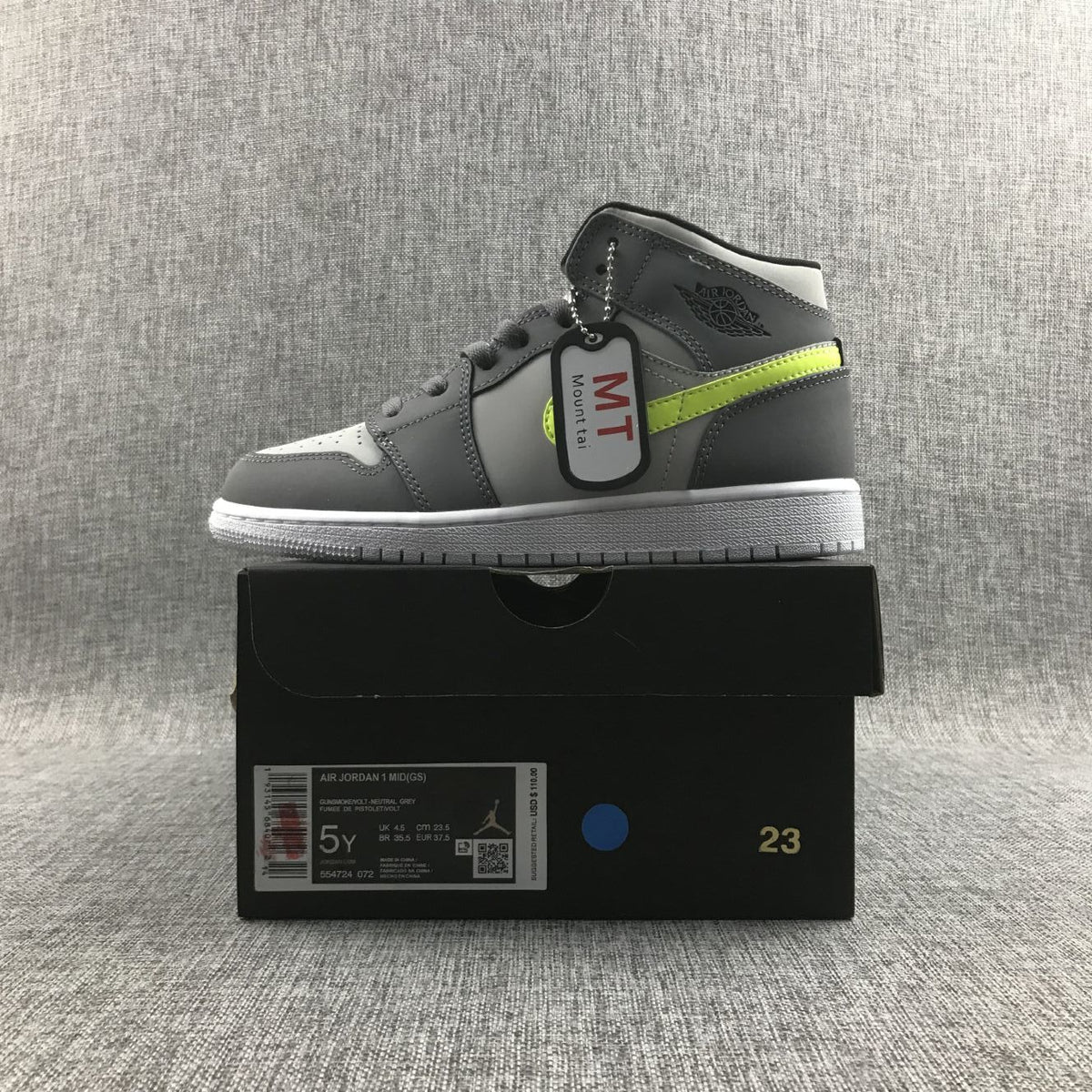 Air Jordan 1 Mid Grey Volt Sneakers 554724-072