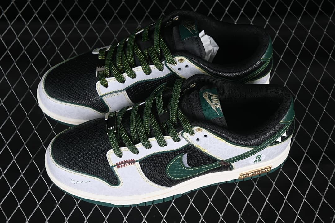 Nike SB Dunk Low Year of the Snake Sneakers, Black and Green