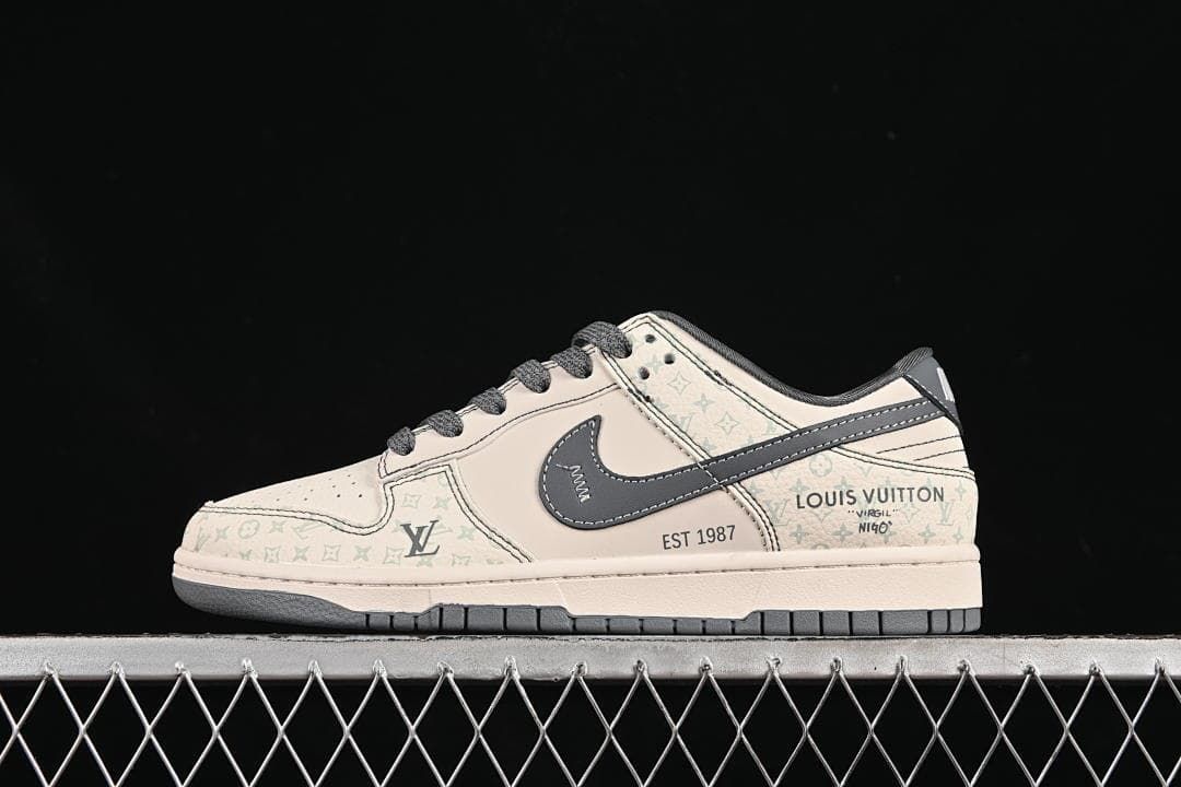 Nike SB Dunk Low Cream and Gray Monogram Sneakers
