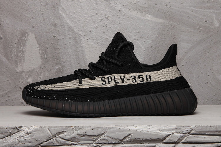 Yeezy 350 V2 Black and Cream Knit Sneakers