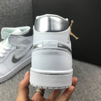 Air Jordan 1 Mid White Silver Sneakers 554724-105