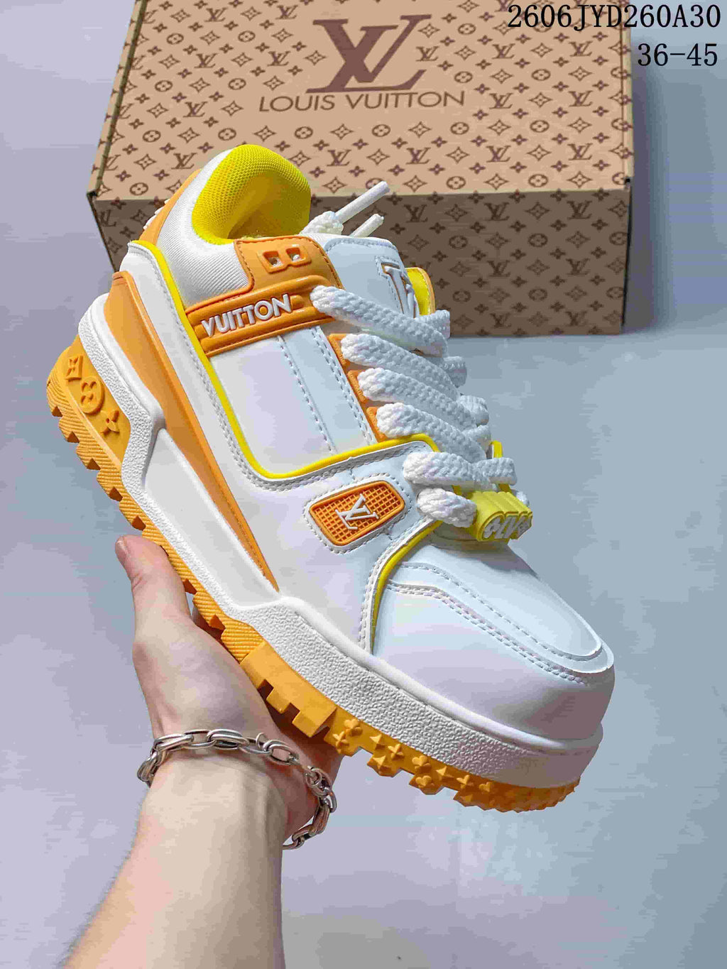 Louis Vuitton Trainer Maxi Low-Top Sneakers, White and Yellow
