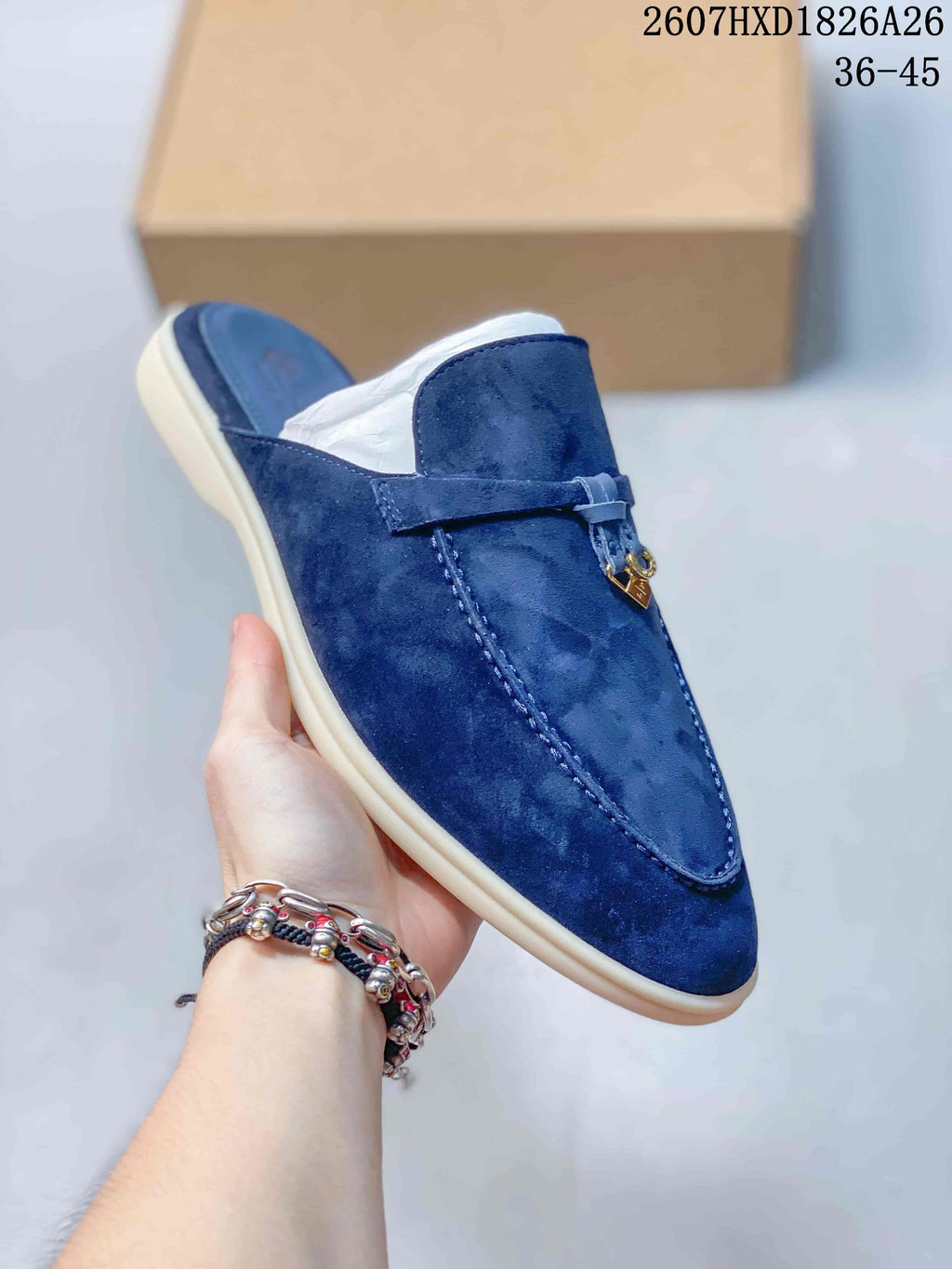 Loro Piana Suede Loafer Mules in Navy 2607HXD1826A26
