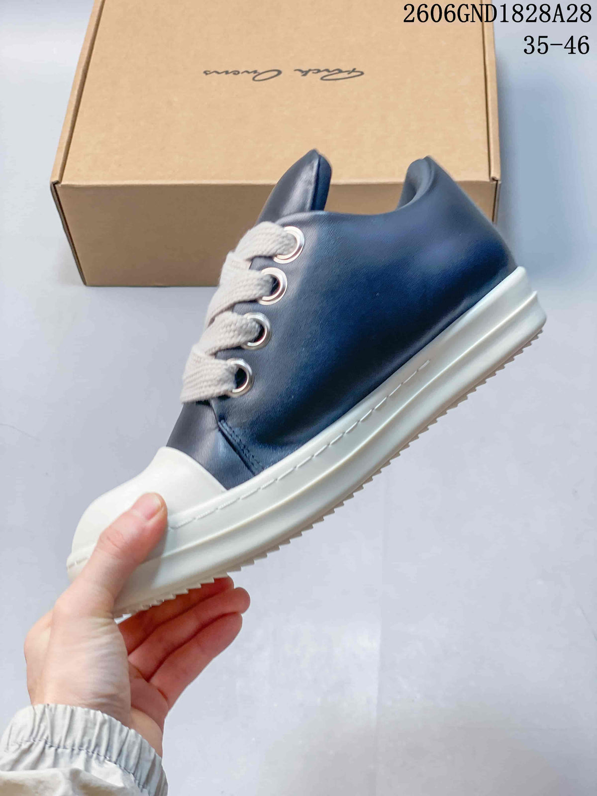Rick Owens Low-Top Sneakers in Navy and White