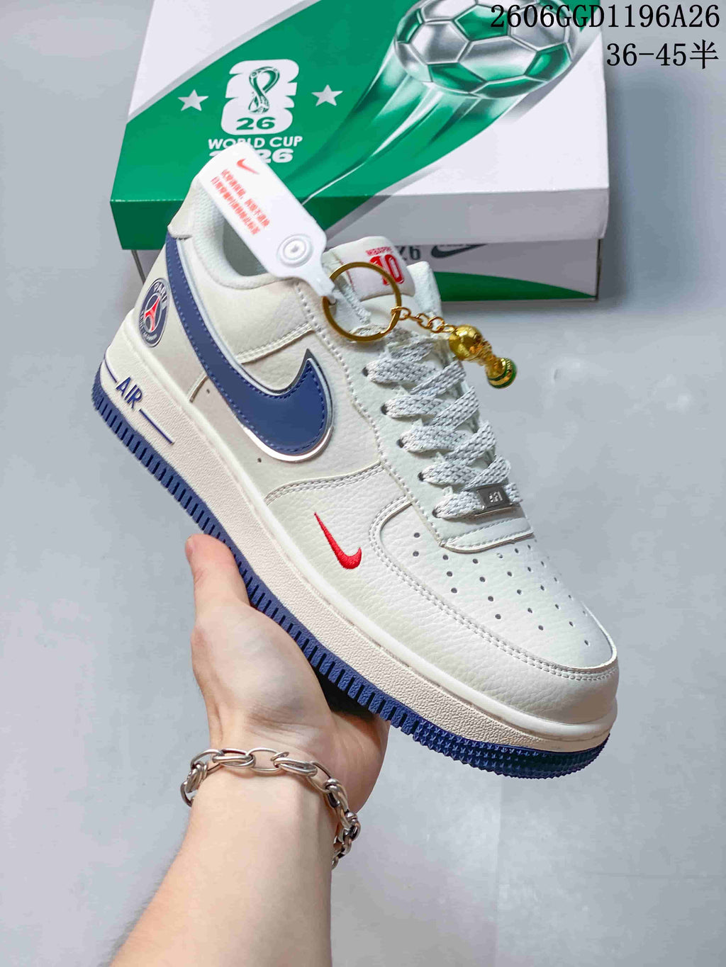 Nike Air Force 1 Low Frayed Denim Sneakers, White and Blue