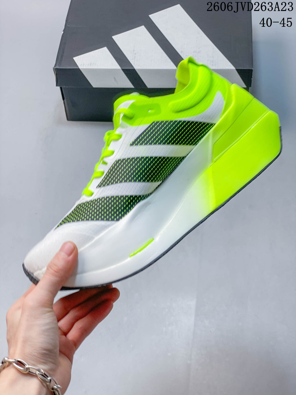 Adidas Adizero Dropset Elite Running Shoes, White and Neon Yellow