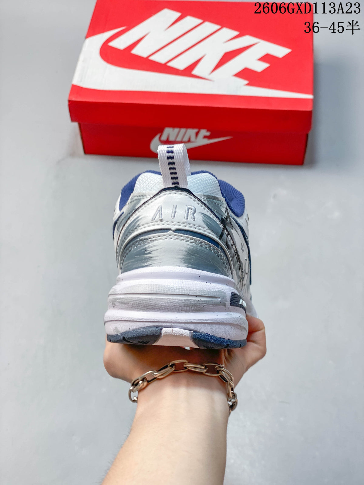 Nike Air Monarch IV Sneakers White Navy Silver 415445-102