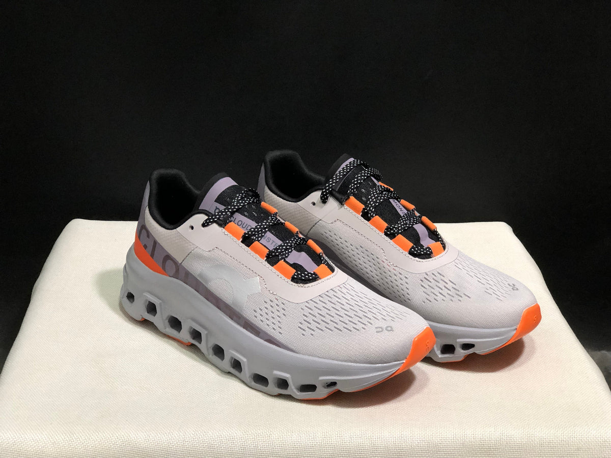 On Cloud X Sneakers in Cement Gray and Orange