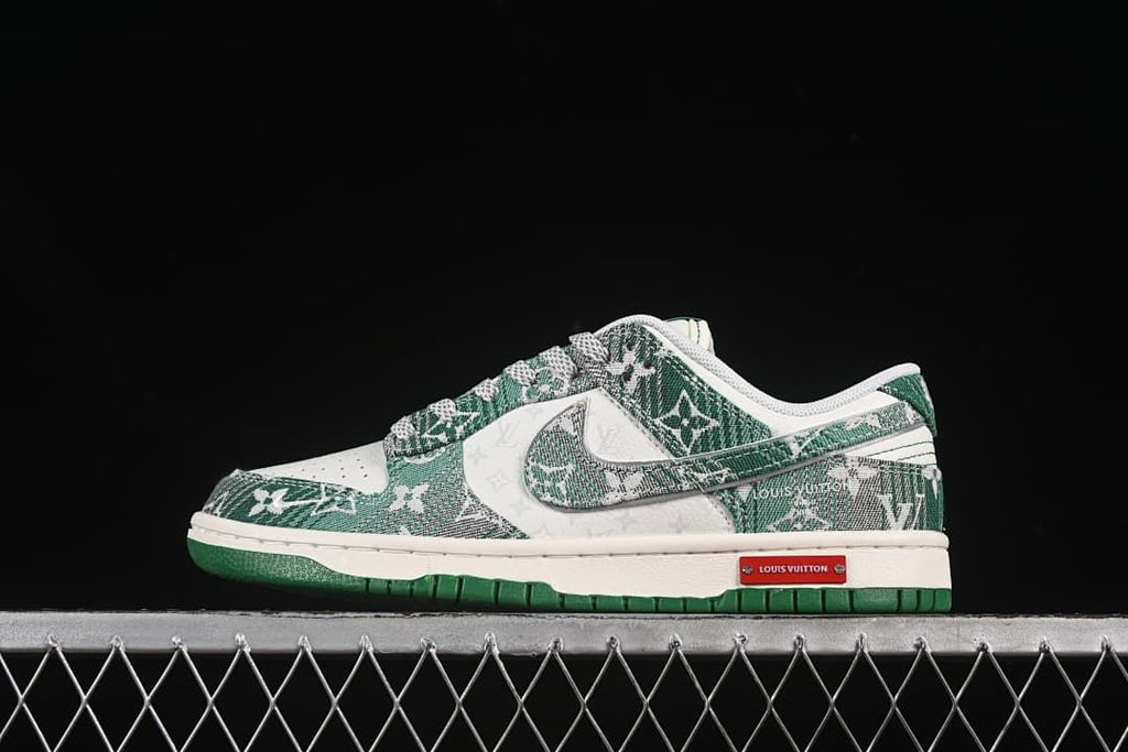 Nike SB Dunk Low Green Monogram-Pattern Sneakers