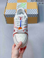 Louis Vuitton Trainer Low-Top Sneakers, White and Red