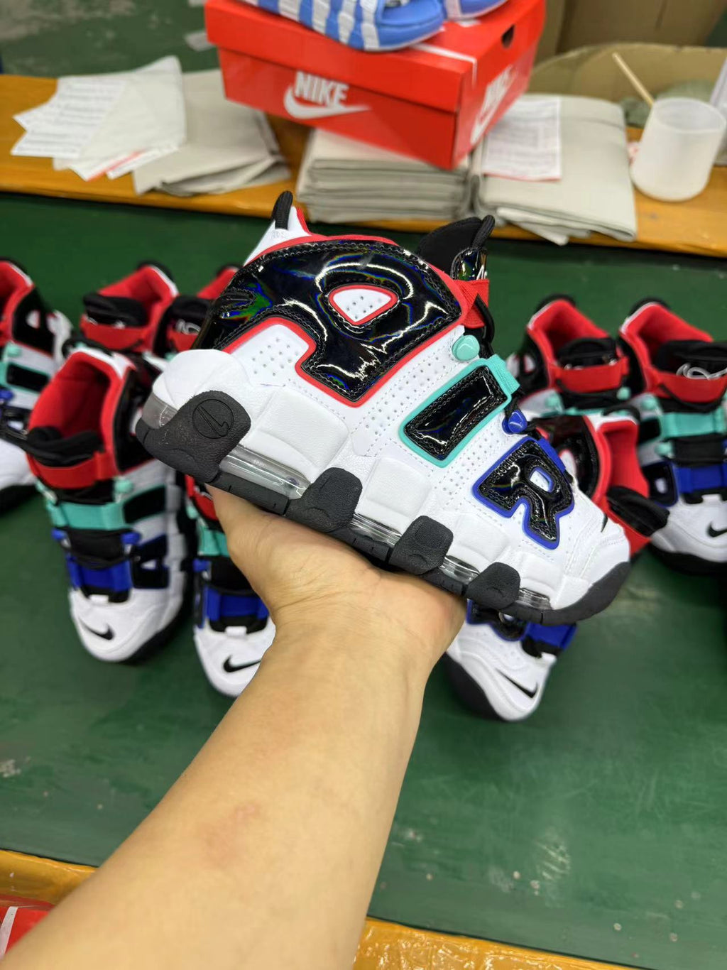 Nike Air More Uptempo Sneakers White Black Red Aqua