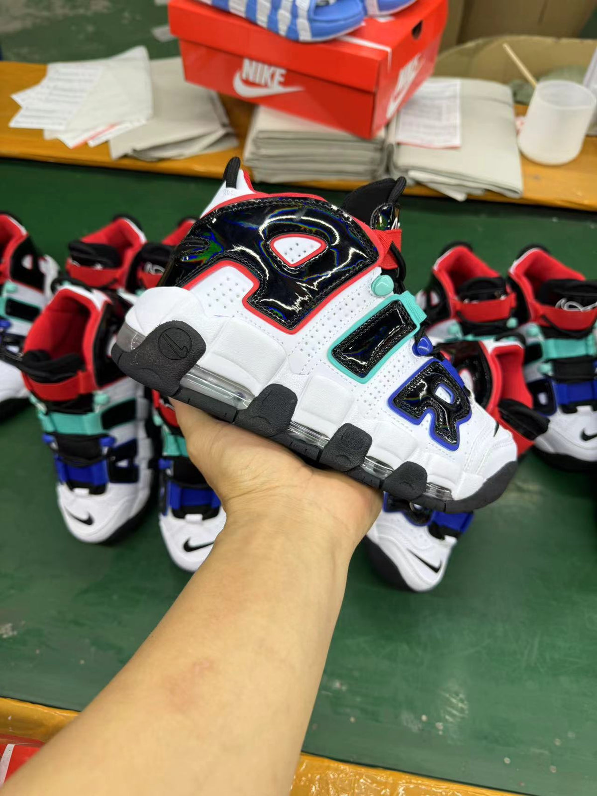 Nike Air More Uptempo Sneakers White Black Red Aqua