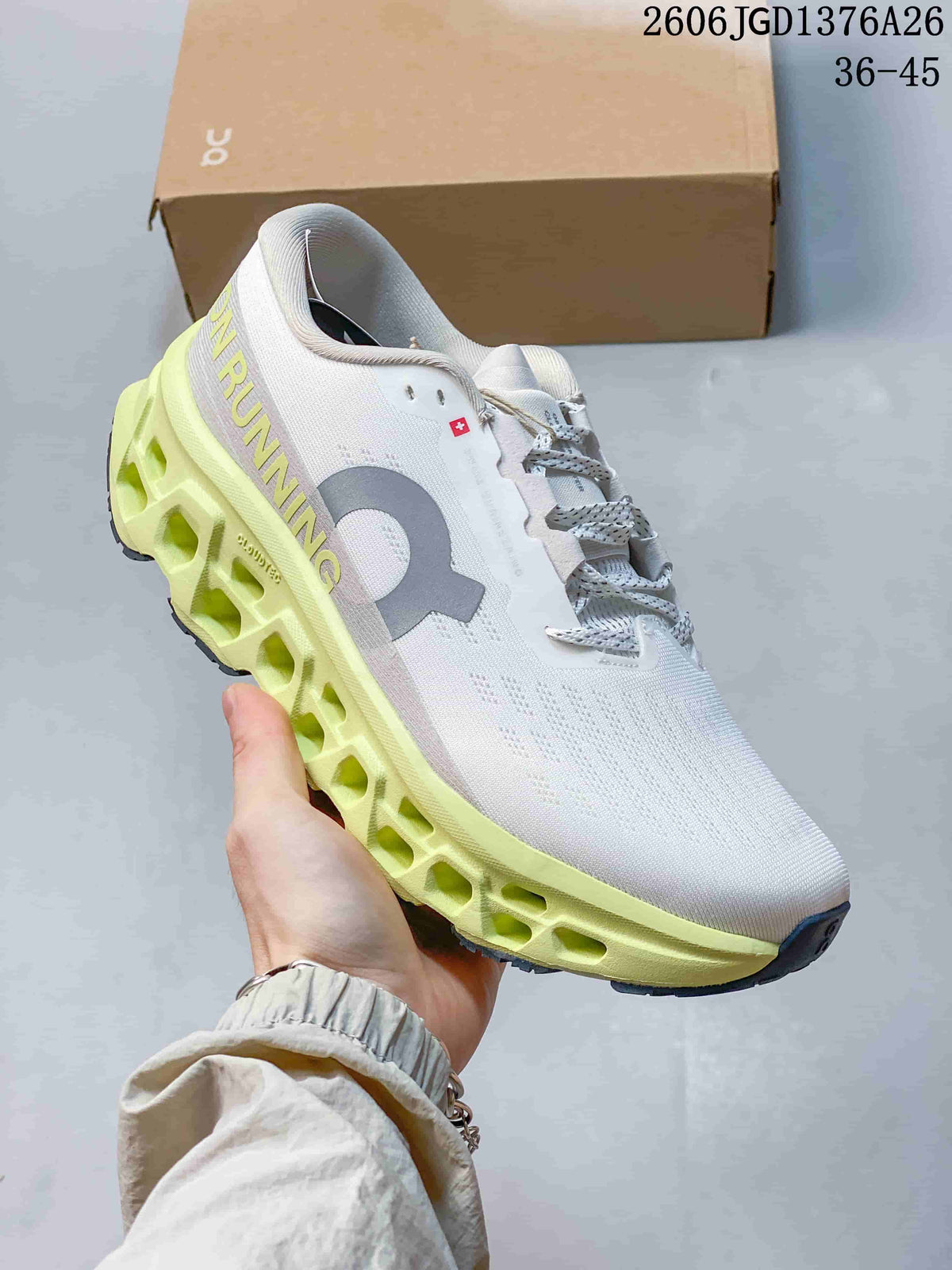 On Cloudmonster 3 Running Shoes, White and Lime