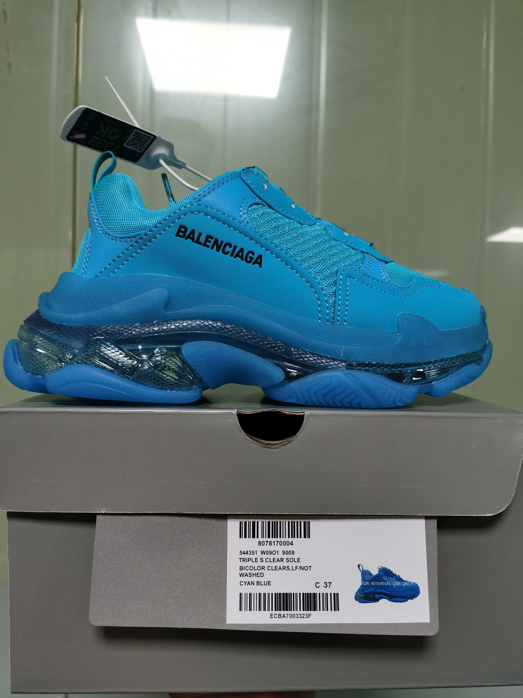 Balenciaga Triple S Clear Sole Sneakers Cyan Blue 9008