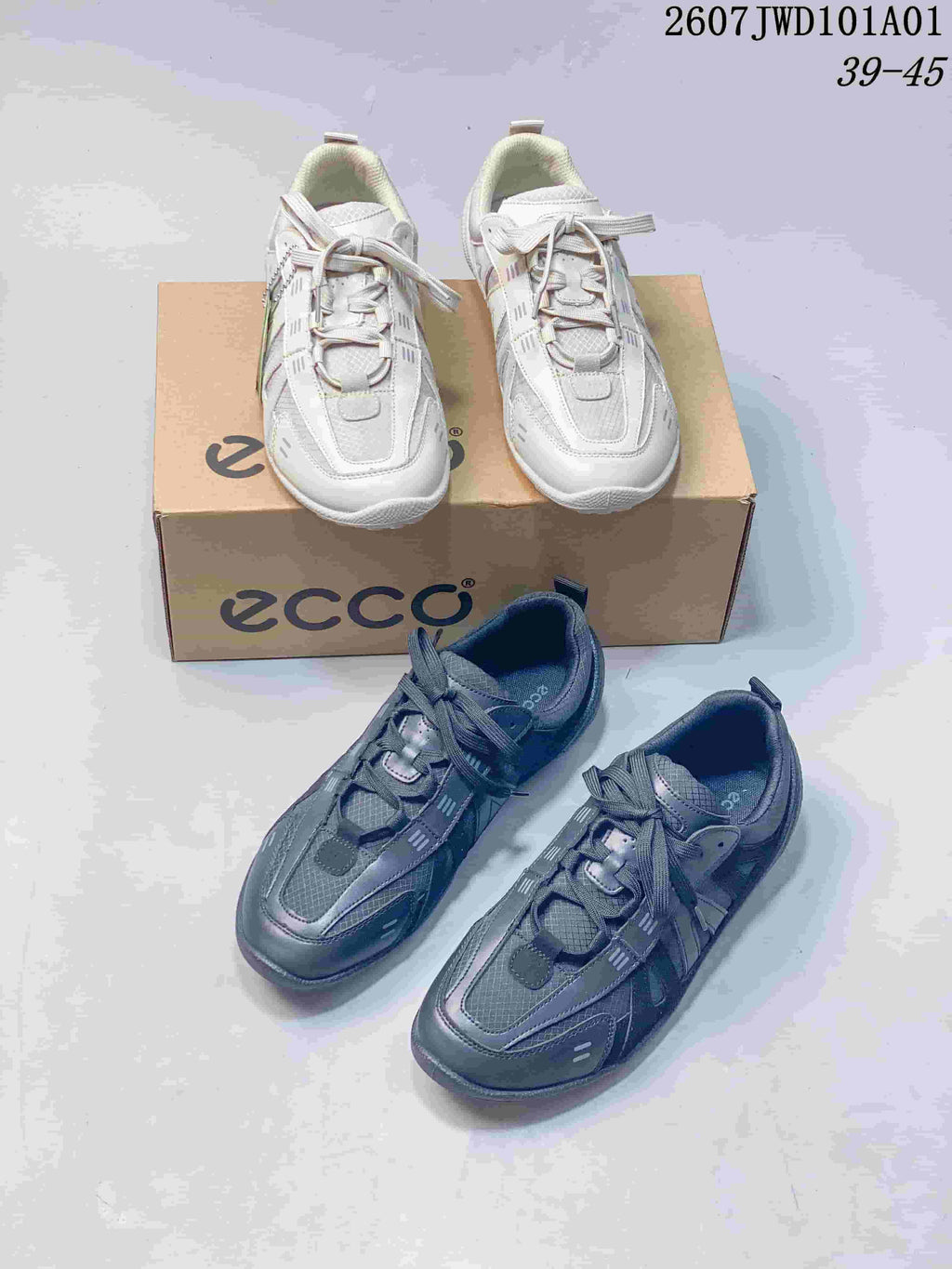 ECCO Casual Lace-Up Sneakers, White and Charcoal, 07JWD101A01