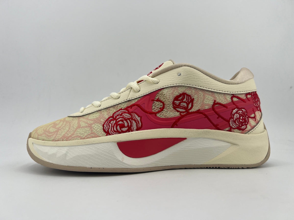Rose-Print Low-Top Sneakers in Cream and Red