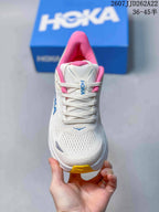 HOKA Bondi 9 White Pink Yellow Running Sneakers