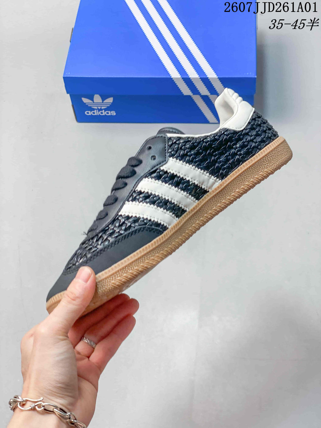 adidas Originals Samba Black Woven-Texture Sneakers 07JJD261A01