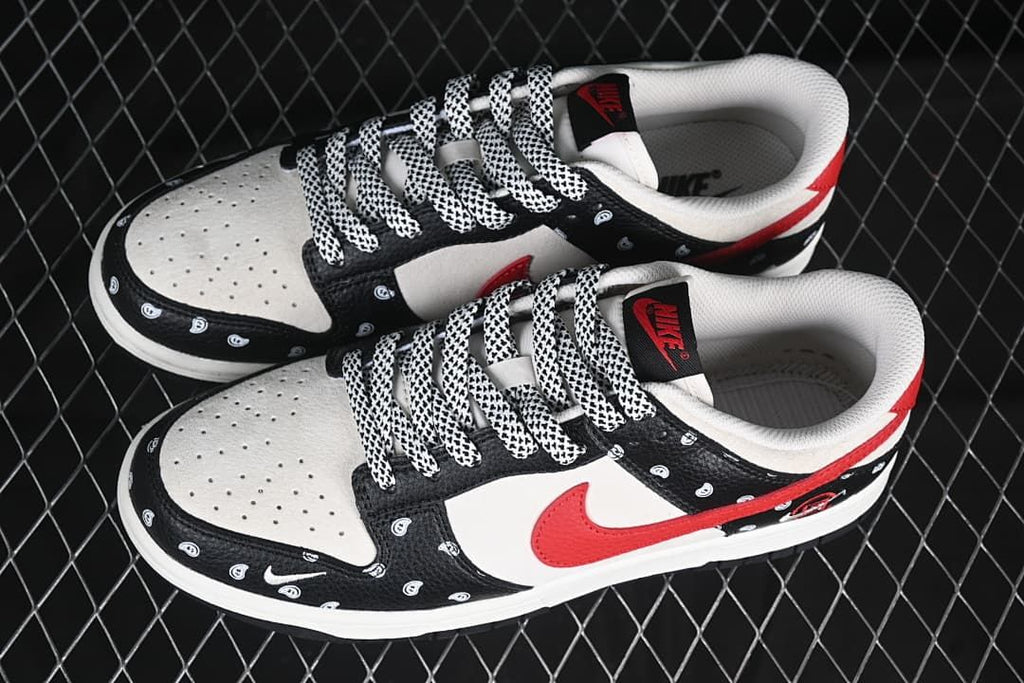 Nike SB Dunk Low Sneakers Black White Red Paisley