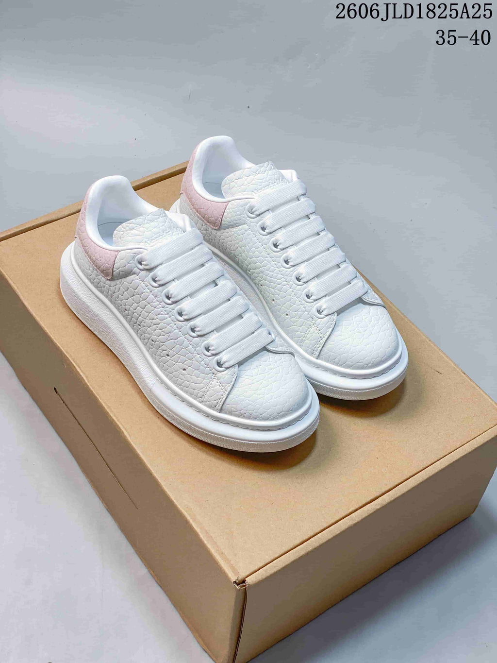 Alexander McQueen White Textured Platform Sneakers with Pastel Heel