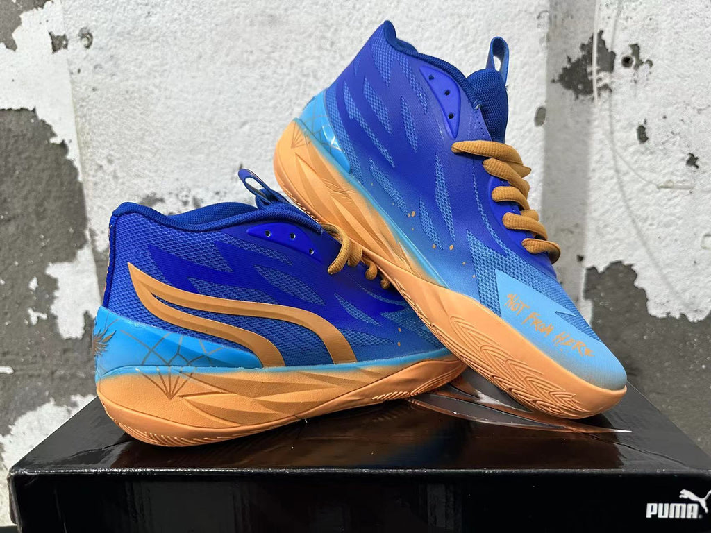 Puma Melo Basketball Shoes, Blue and Yellow