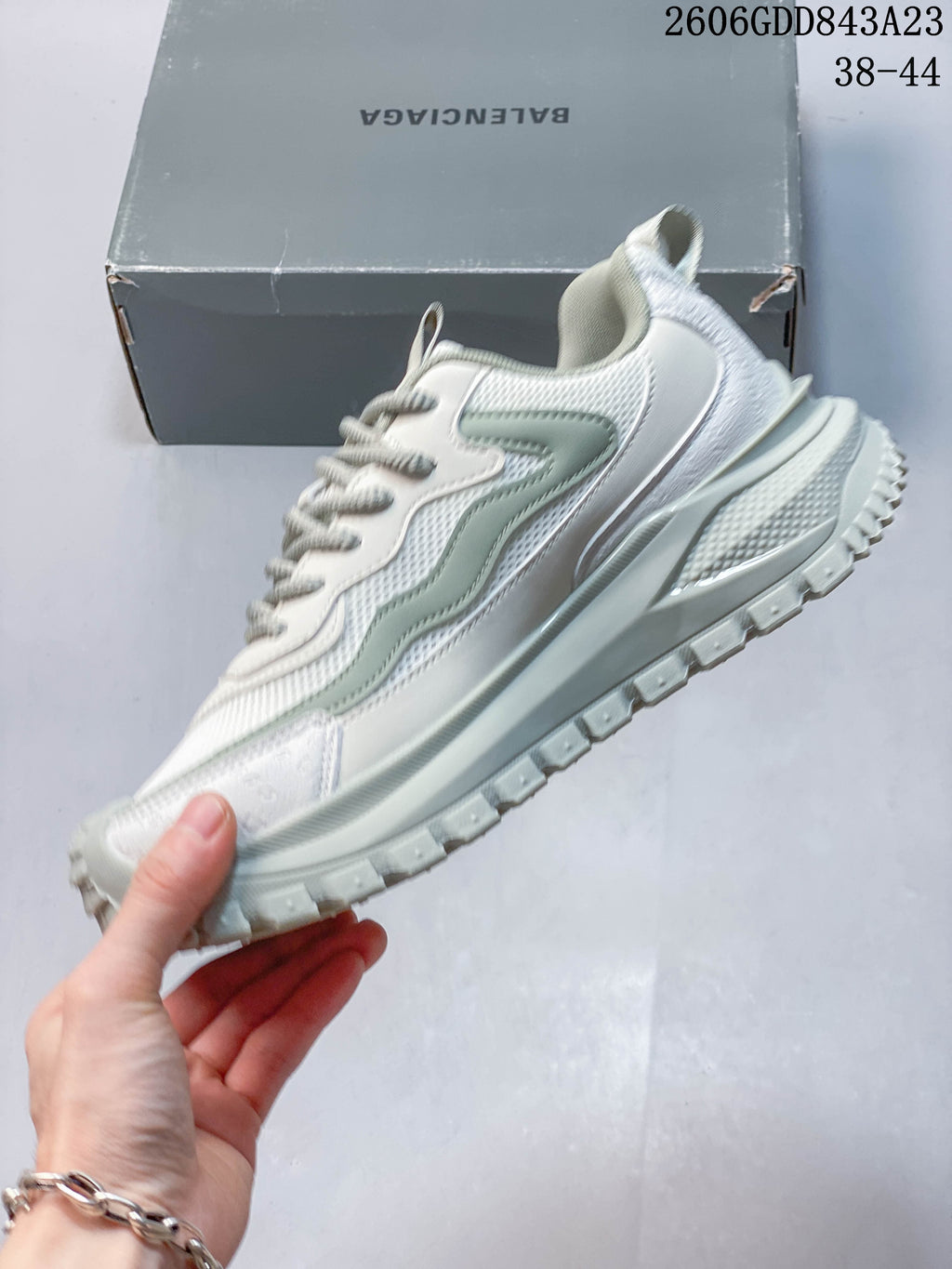 Balenciaga 3XL-Style White and Sage Chunky Sneakers