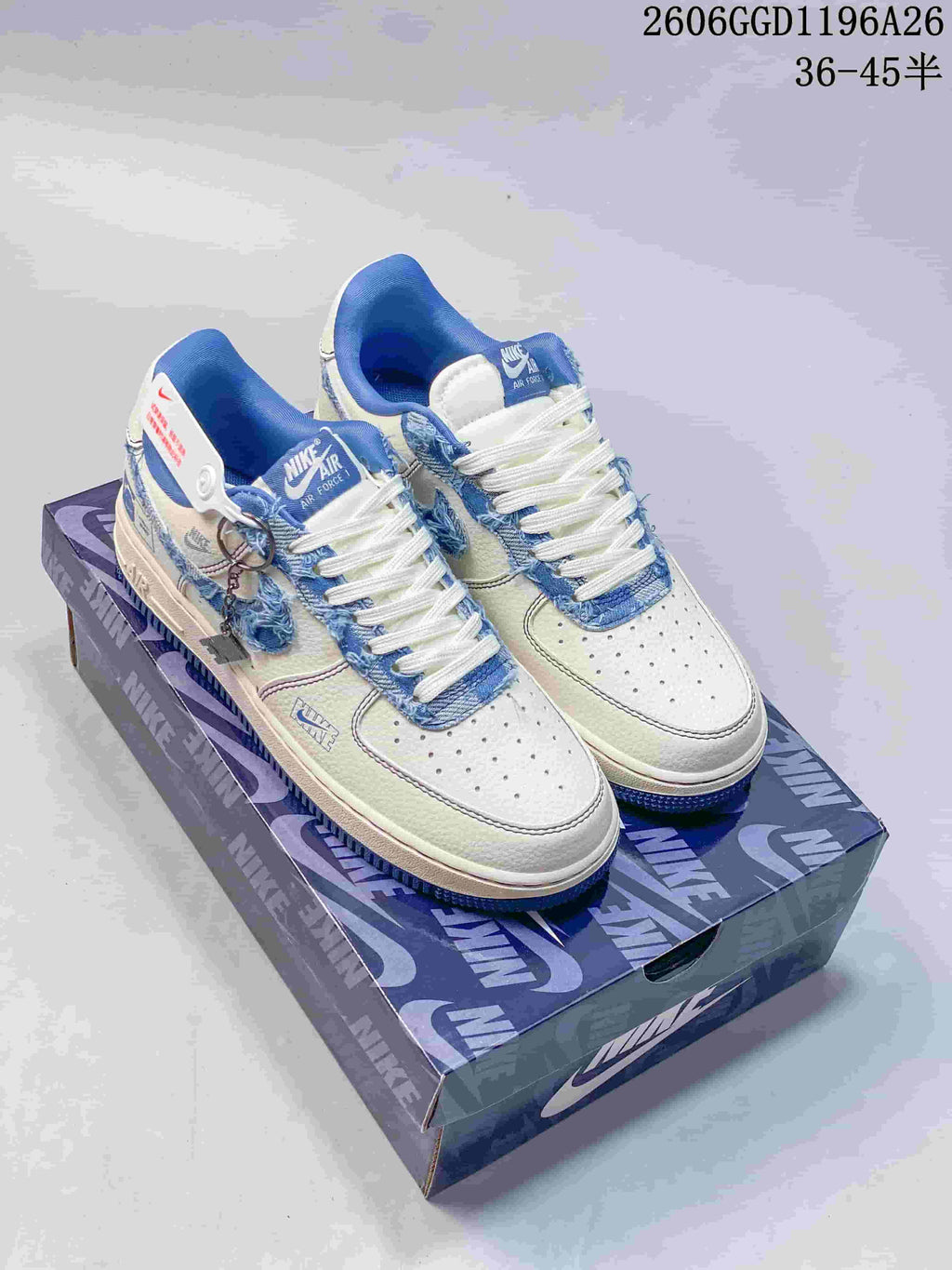 Nike Air Force 1 Low White Blue Frayed Denim Sneakers