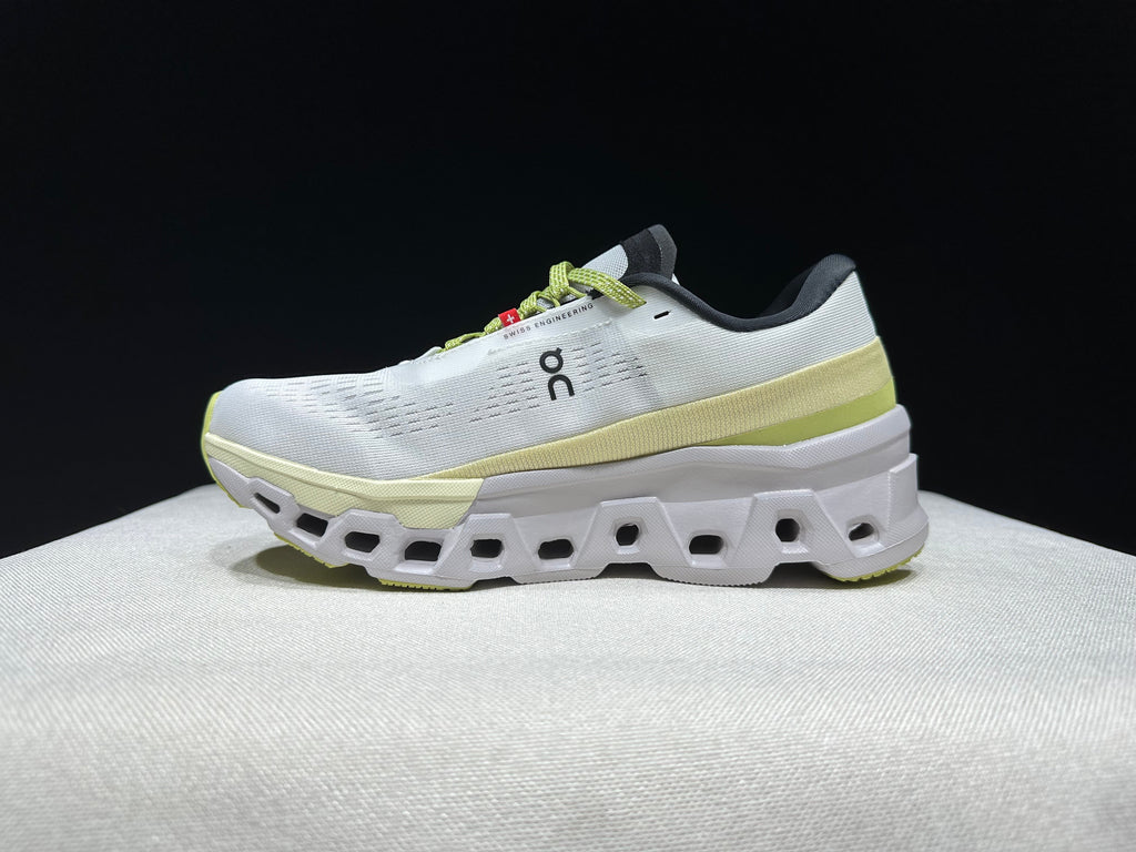 On Cloudmonster 2 Running Shoes in White and Lime