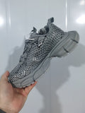 1210 Rhinestone Fishnet Sneakers in Grey/Crystal