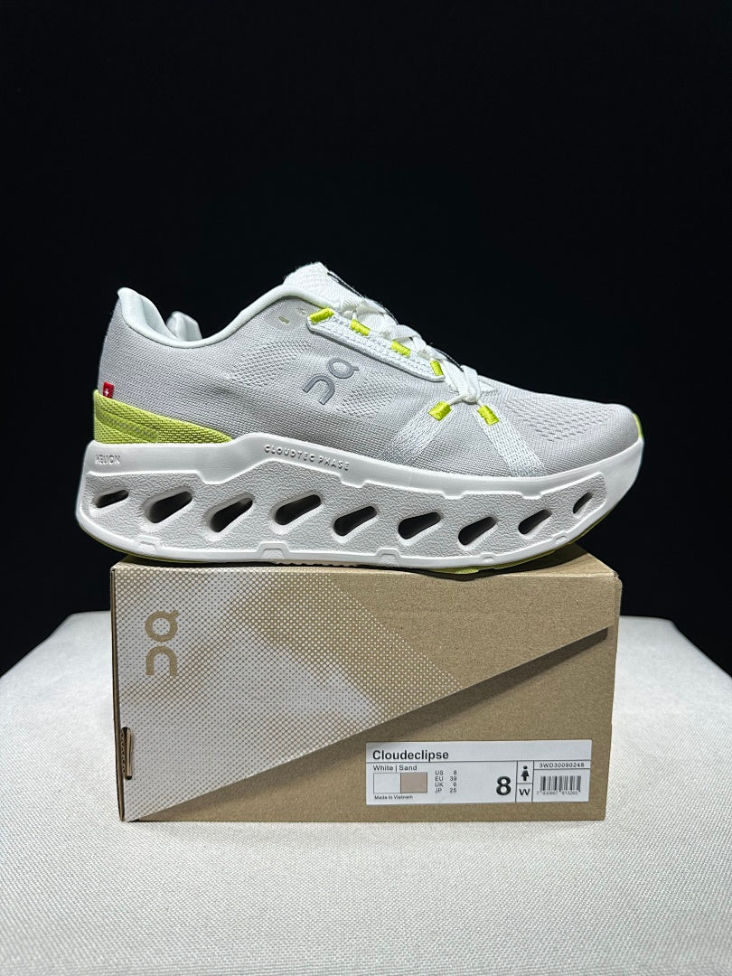 On Cloudeclipse White Green Running Sneakers