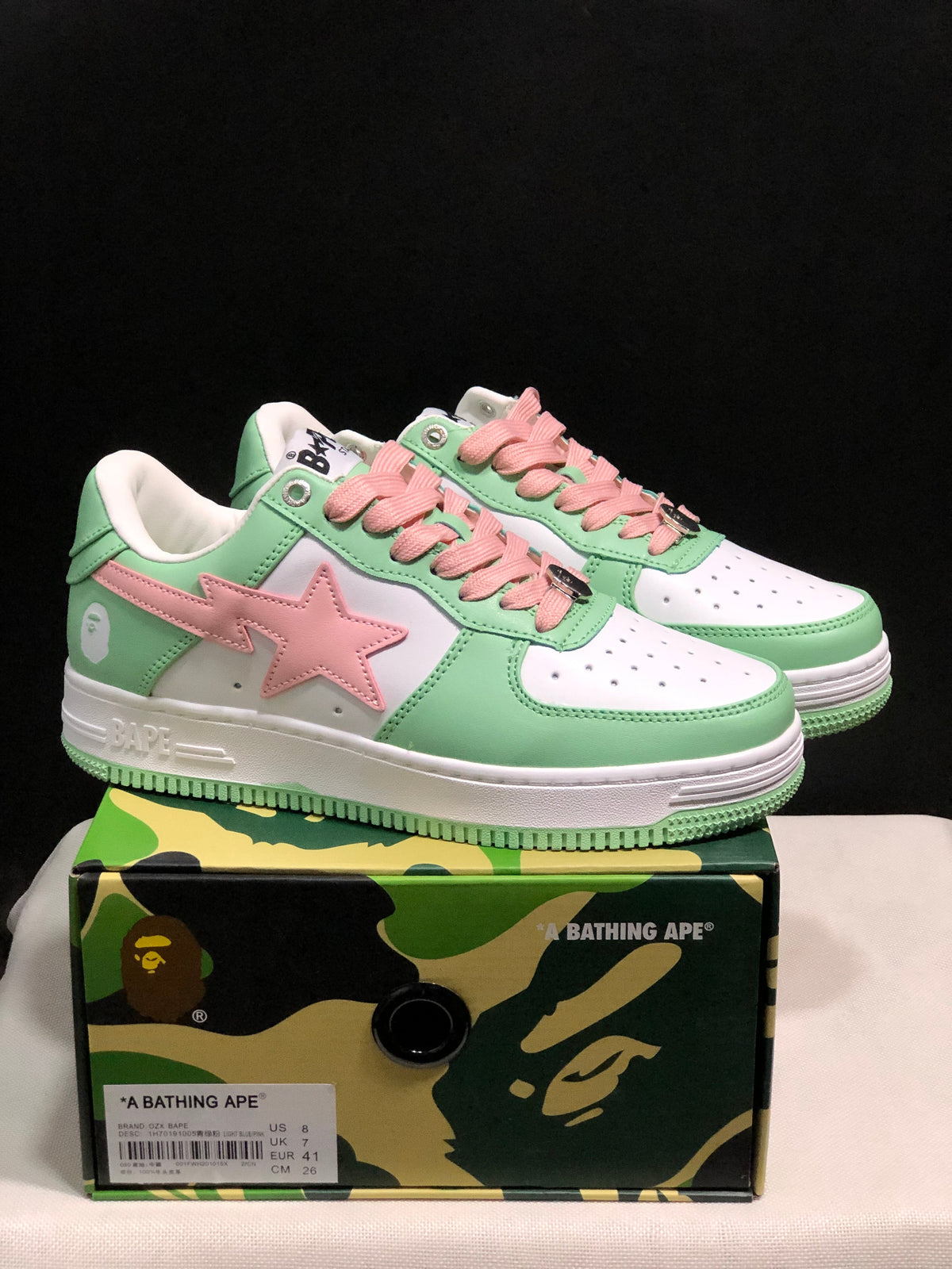 BAPE Bape Sta Low-Top Sneakers Mint Green and Pink
