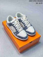 Nike SB Dunk Low LV Monogram Sneakers, White and Navy