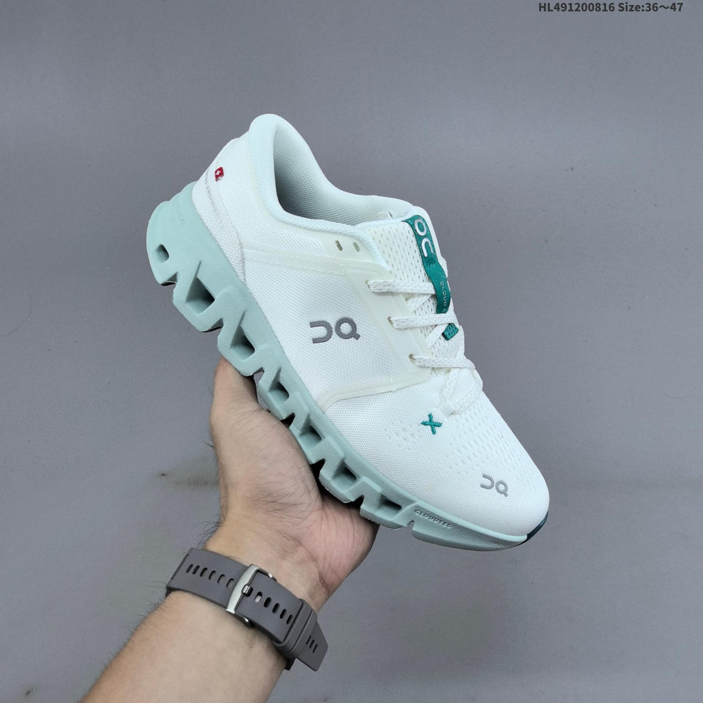 On Cloud X 5 Low-Top Sneakers in White and Mint
