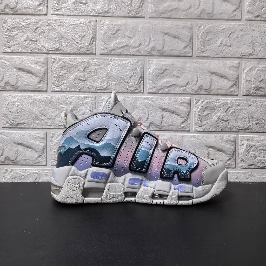 Nike Air More Uptempo Sunset Sneakers in Lavender and Blue