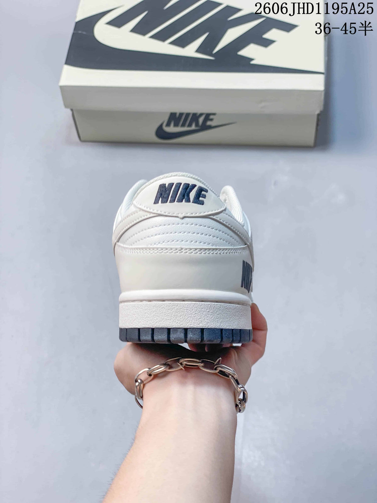 Nike Dunk Low White Sneakers with Navy Laces