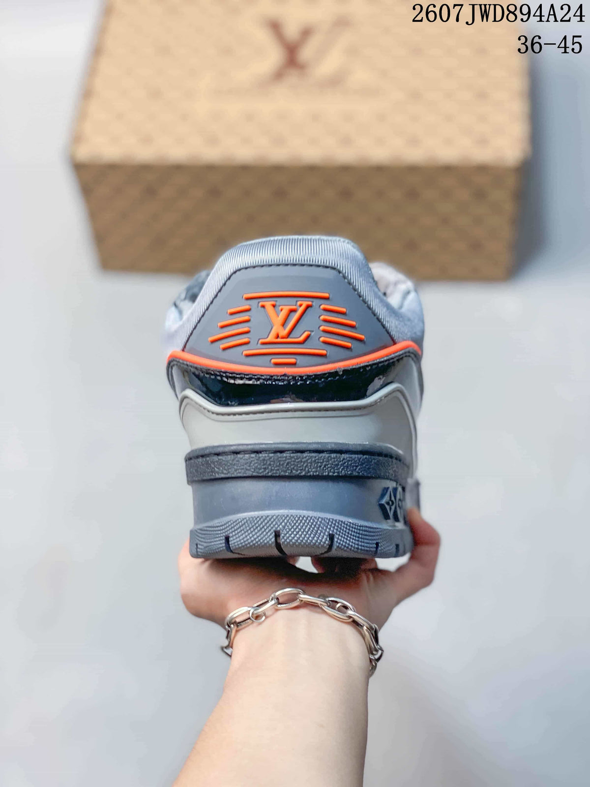 Louis Vuitton Trainer Maxi Low-Top Sneakers Gray and Orange