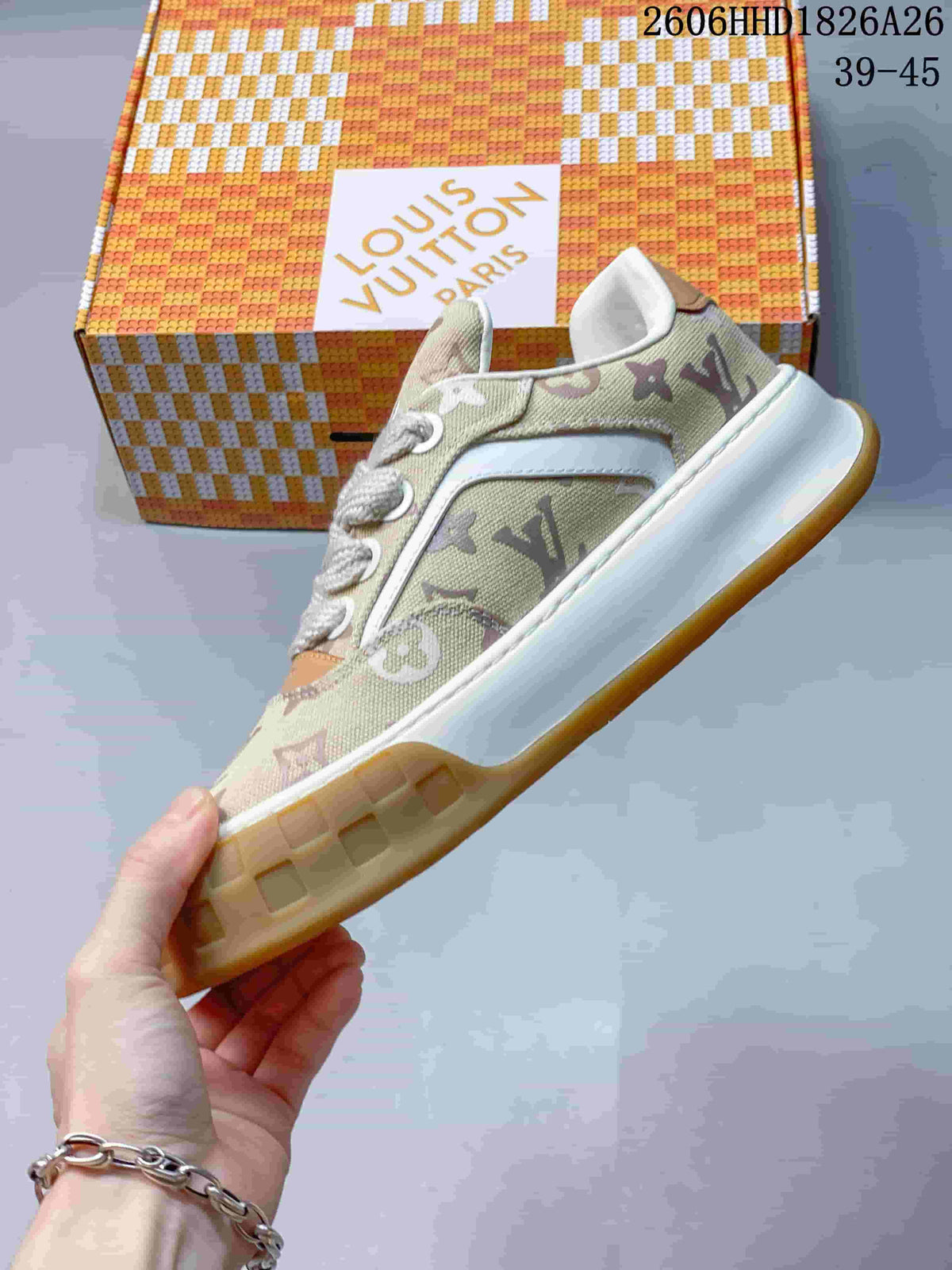 Louis Vuitton Tilted Monogram Low-Top Sneakers, Beige