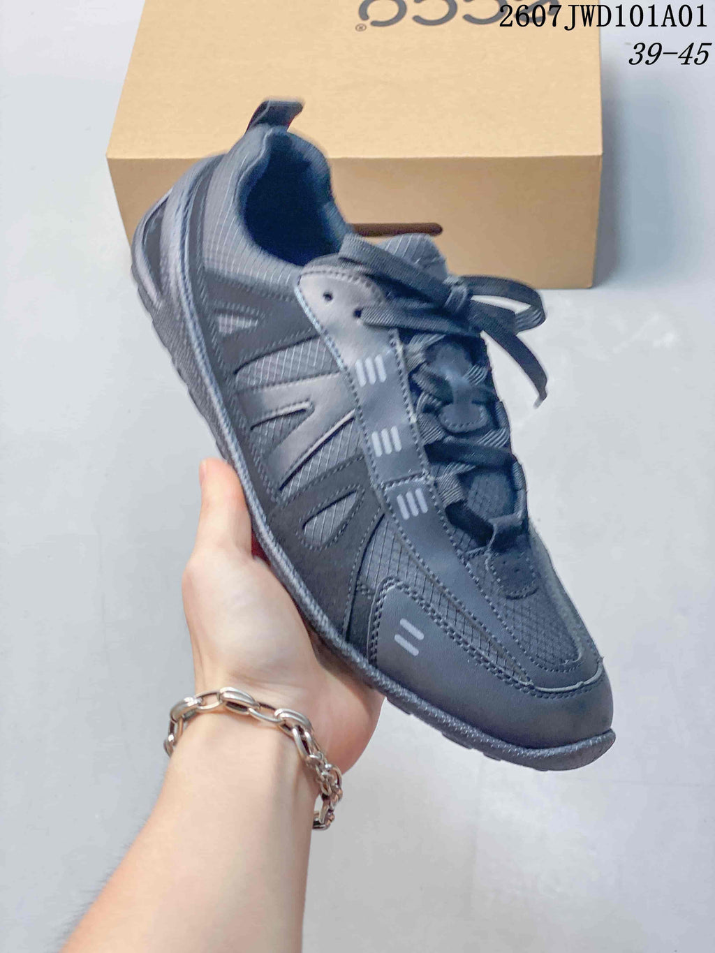 ECCO Casual Lace-Up Sneakers, White and Charcoal, 07JWD101A01