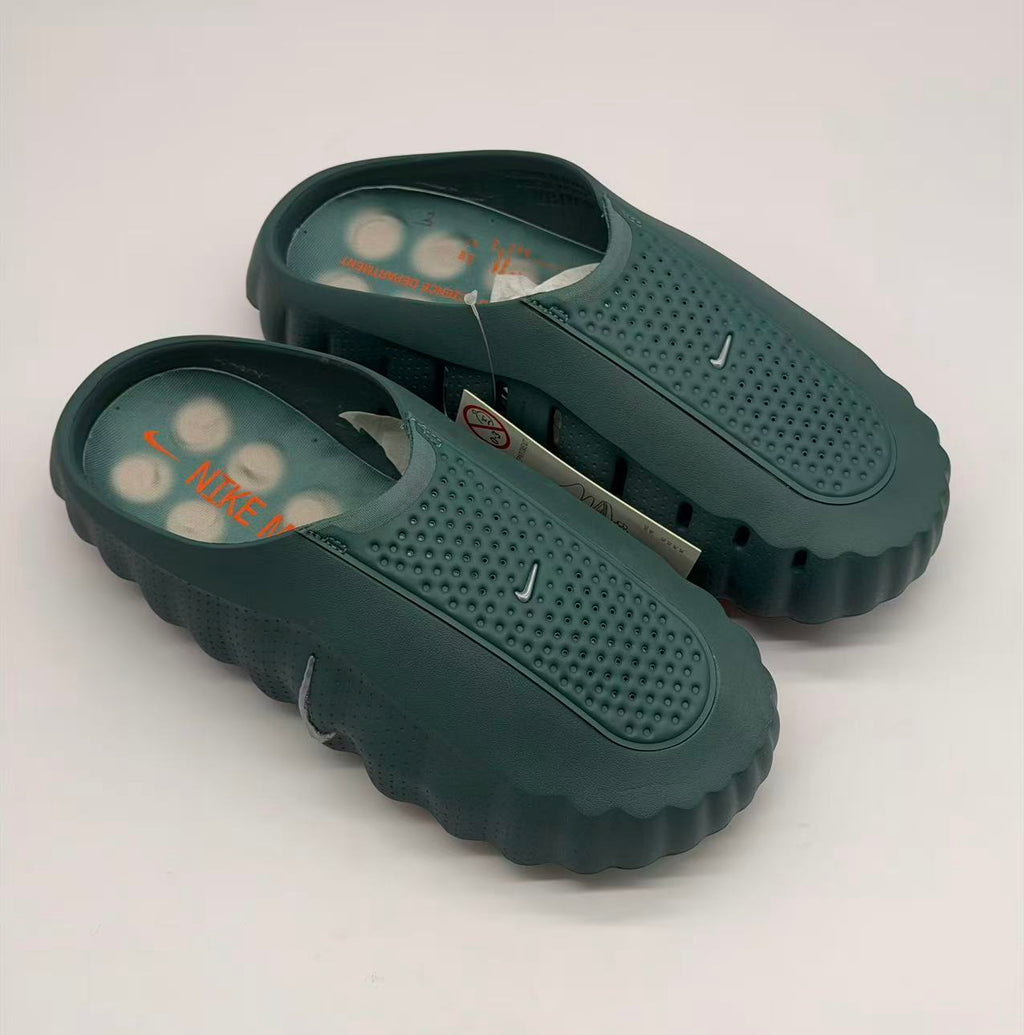 Nike Dark Green Slides with Orange Sole Details