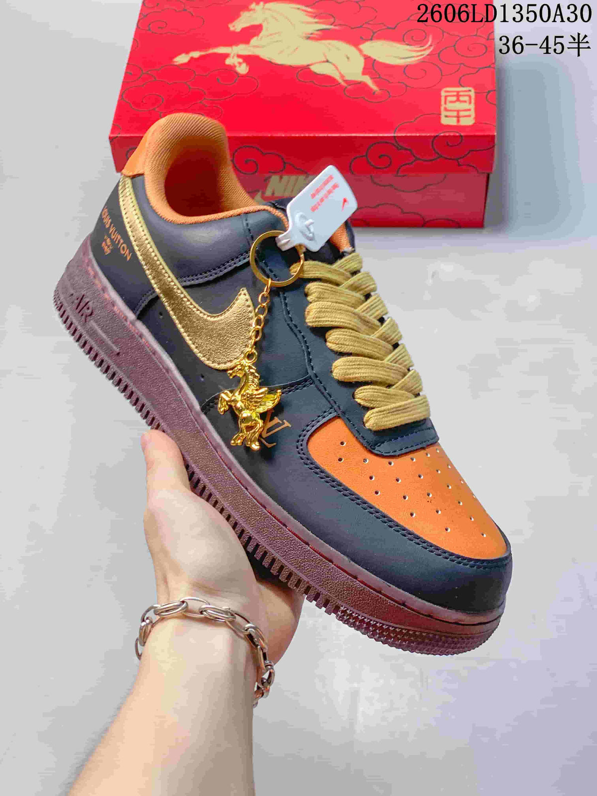 Nike Air Force 1 '07 Low Horse-Inspired Sneakers in Navy and Orange
