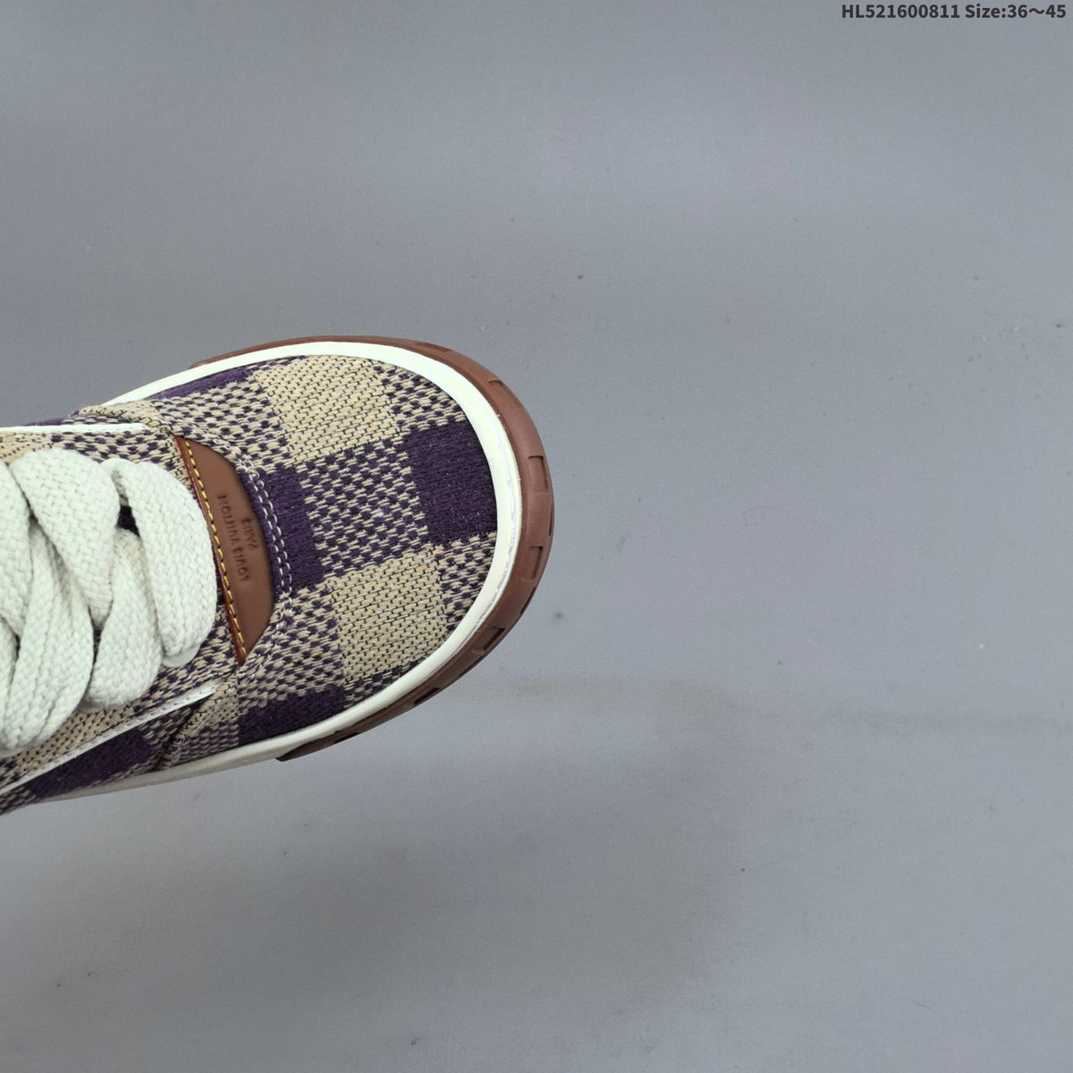Louis Vuitton Trainer Low Sneaker in Purple and Beige Check