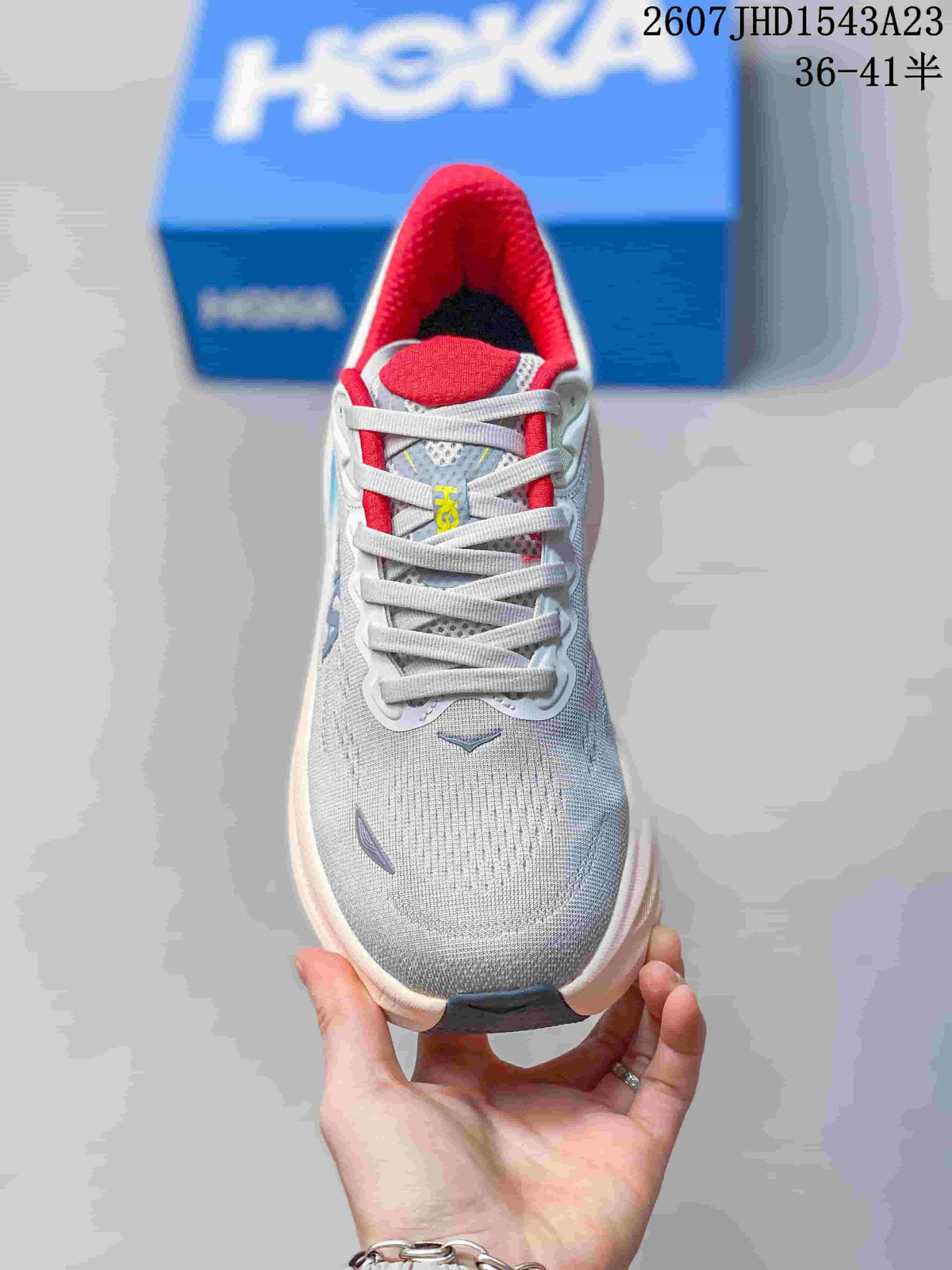 HOKA Bondi 9 Running Shoes Grey White Red Blue