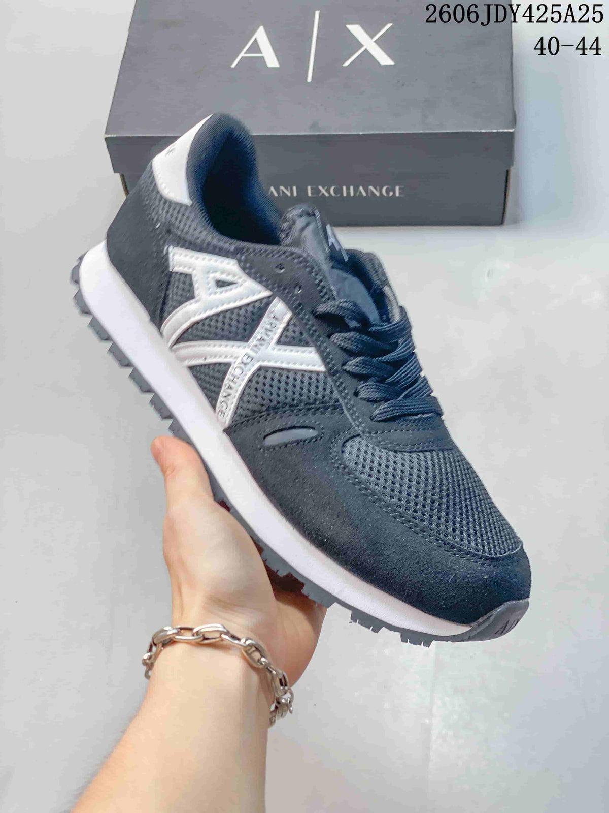 Armani Exchange AX Low-Top Sneakers, Navy and White