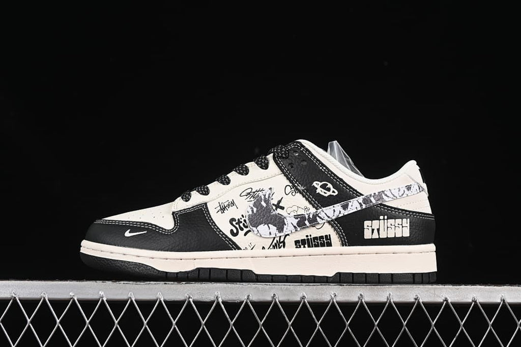 Nike SB Dunk Low Stüssy Black and White Graffiti Sneakers