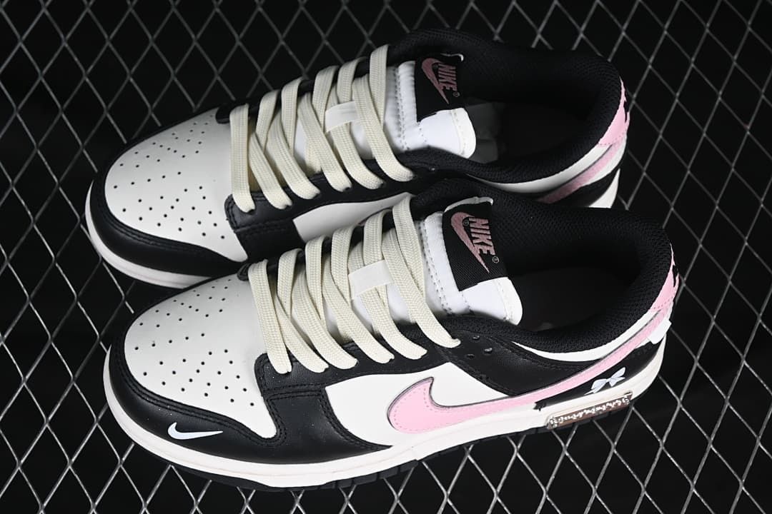 Nike SB Dunk Low Black White Pink Bow Sneakers