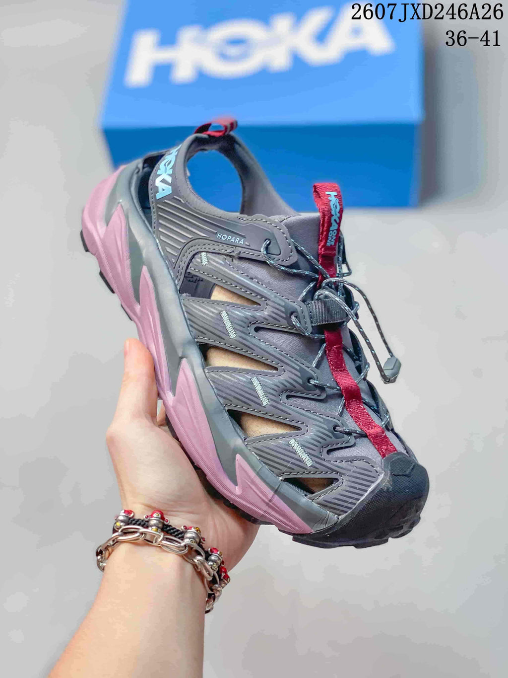 HOKA Hopara Outdoor Sandals Gray Pink 712460EEU