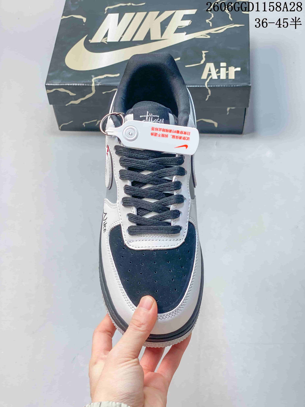 Nike Air Force 1 Low Stüssy-Style Black and White Sneakers