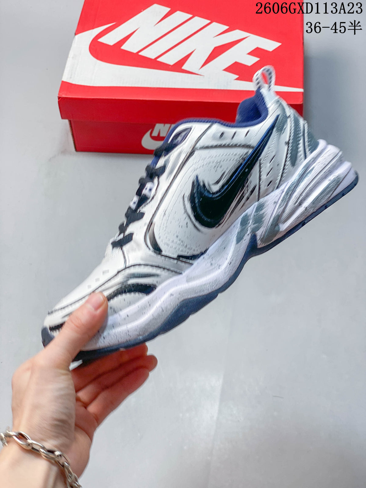 Nike Air Monarch IV Sneakers White Navy Silver 415445-102